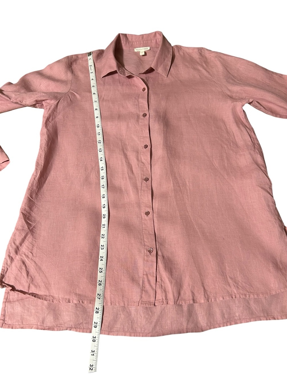 Eileen Fisher Pink Linen Button Down Shirt S/P - Picture 8 of 10